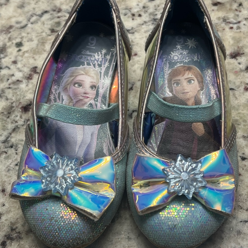 Disney Frozen Kids Dress Shoes with Blue and Silver Bow